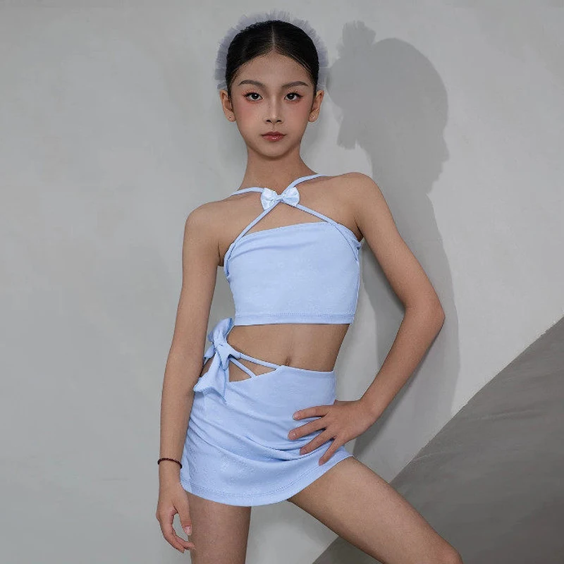 Summer Girls Latin Dance Practice Clothes Blue Split Suit Sleeveless Tops Short Skirt Children Latin Dance Training Wear BL19231
Summer Girls Latin Dance Practice Clothes Blue Split Suit Sleeveless Tops Short Skirt Children Latin Dance Training Wear BL19231