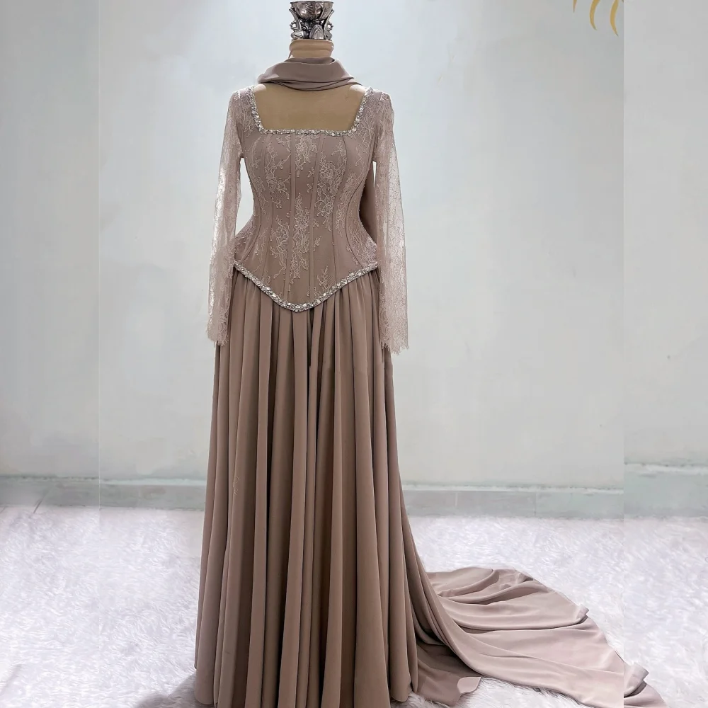 Customized Rhinestone Pleat Lace Square Neck A-line Long Dresses Bespoke Occasion Women's Evening Dress Elegant Party Wedding
Customized Rhinestone Pleat Lace Square Neck A-line Long Dresses Bespoke Occasion Women's Evening Dress Elegant Party Wedding