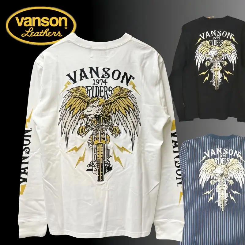 Vason Retro Striped Heavy Embroidery Classic Eagle Motorcycle Hotrod Pure Cotton Long Sve T-irt Tee Casual round Ne
Vason Retro Striped Heavy Embroidery Classic Eagle Motorcycle Hotrod Pure Cotton Long Sve T-irt Tee Casual round Ne