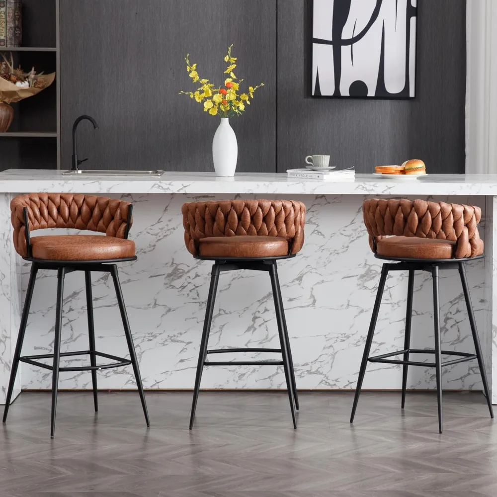 30inch Bar Stools Set of 3, Modern Bar Height Bar Stools, 180° Swivel Suede Fabric Stool Chairs with Woven Back and Footrest fo
30inch Bar Stools Set of 3, Modern Bar Height Bar Stools, 180° Swivel Suede Fabric Stool Chairs with Woven Back and Footrest fo
