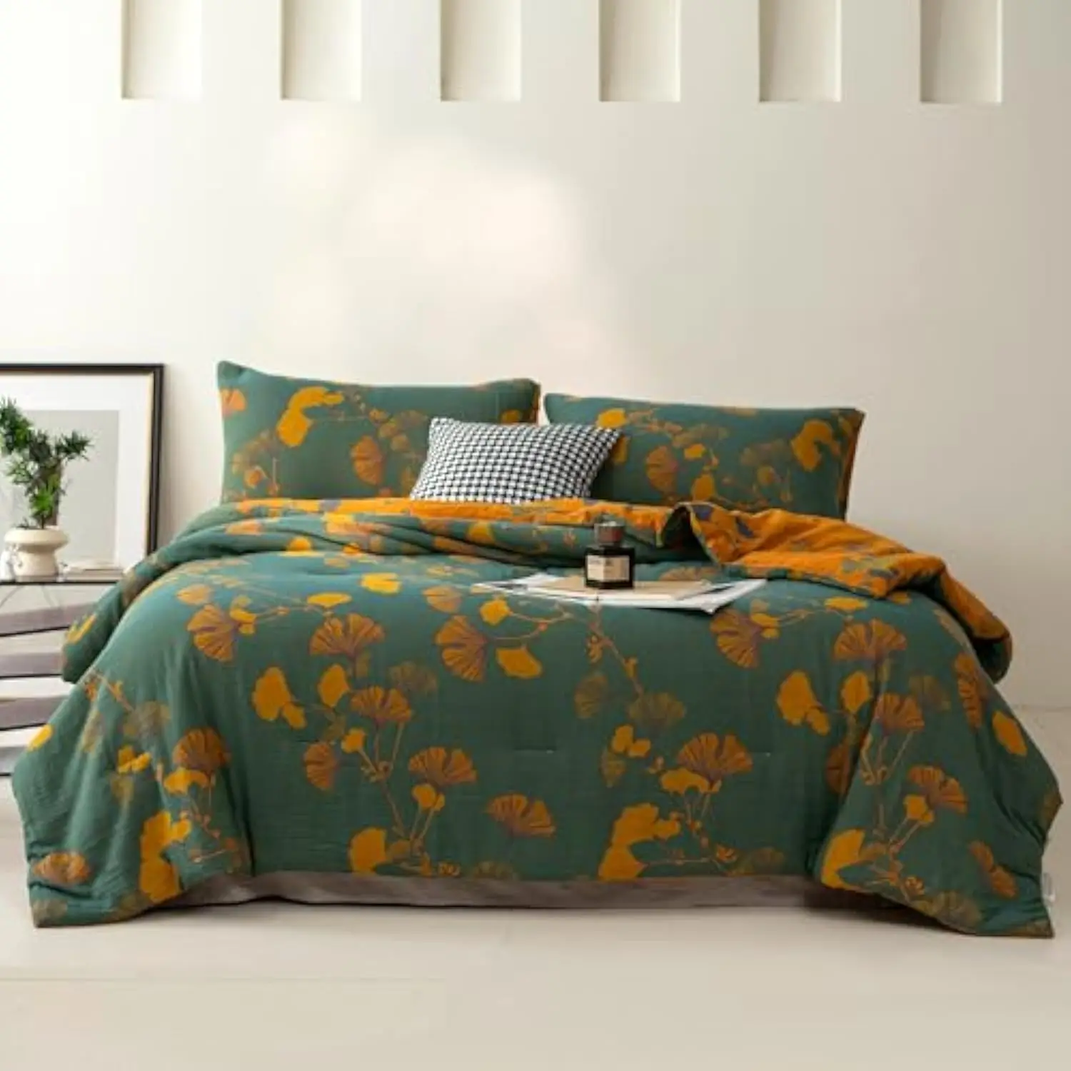 100% Cotton Muslin Jacquard Comforter Set, Floral Ginkgo Leaves Print, Soft Lightweight Reversible 3 Piece Bedding Sets for All
100% Cotton Muslin Jacquard Comforter Set, Floral Ginkgo Leaves Print, Soft Lightweight Reversible 3 Piece Bedding Sets for All