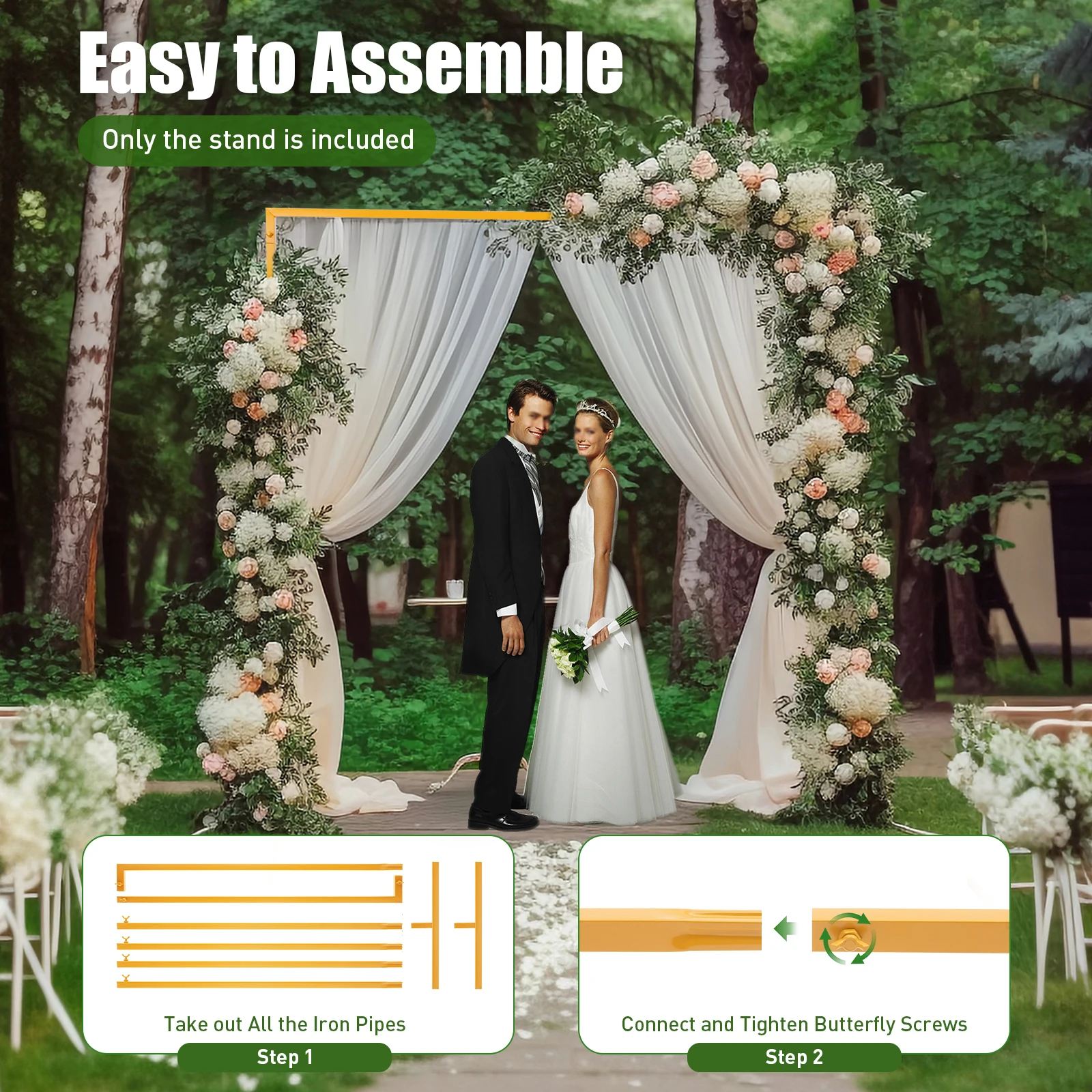 6.6 x 6.6 FT Heavy Duty Wedding Arch Square Metal Backdrop Stand Adjustable Height with Bases for Outdoor Party Event Decoration
6.6 x 6.6 FT Heavy Duty Wedding Arch Square Metal Backdrop Stand Adjustable Height with Bases for Outdoor Party Event Decoration