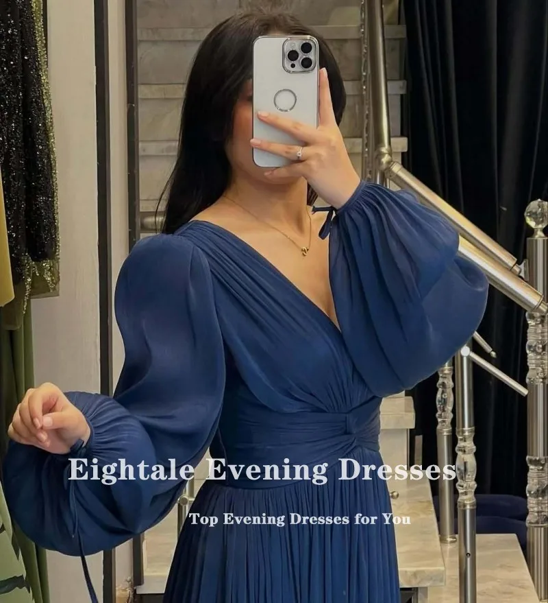 Eightale Arabic Evening Dress Shiny Satin Customized Pleats Long Sleeves V-Neck Arabic Prom Wedding Party Gown Robes De Soirée
Eightale Arabic Evening Dress Shiny Satin Customized Pleats Long Sleeves V-Neck Arabic Prom Wedding Party Gown Robes De Soirée