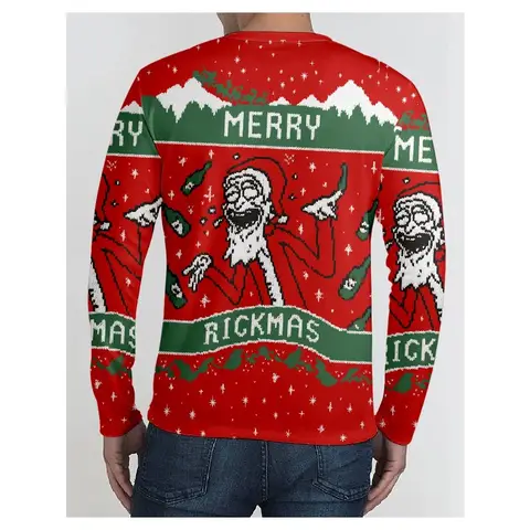 Christmas Rick and Morty Happy Rickmas 3D Printed Long Sleeve Christmas T-Shirt, Suitable for Holiday Parties and Everyday Wear