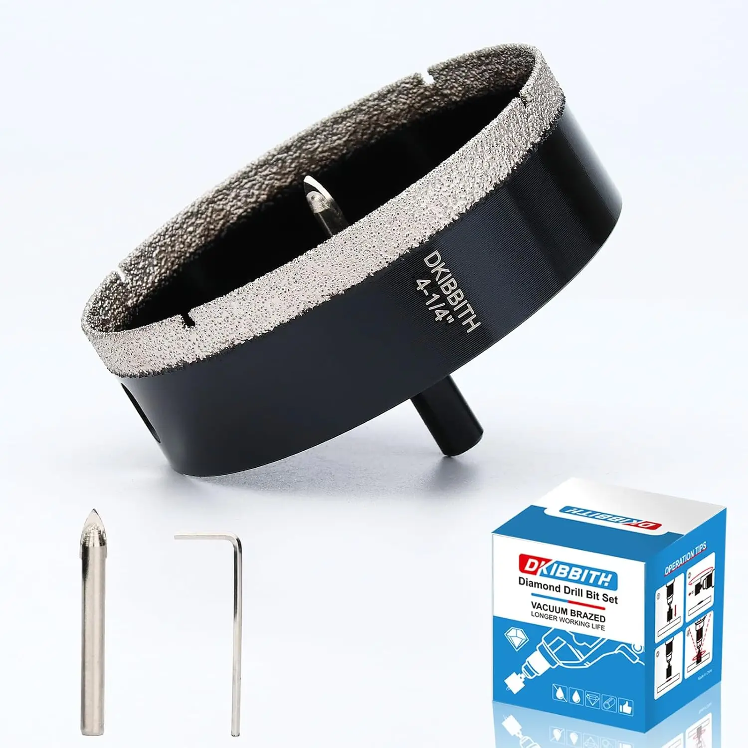 Алмазные корончатые сверла 4-1/4 дюйма с направляющим сверлом для точного сверления плитки, гранита, стекла
Алмазные корончатые сверла 4-1/4 дюйма с направляющим сверлом для точного сверления плитки, гранита, стекла