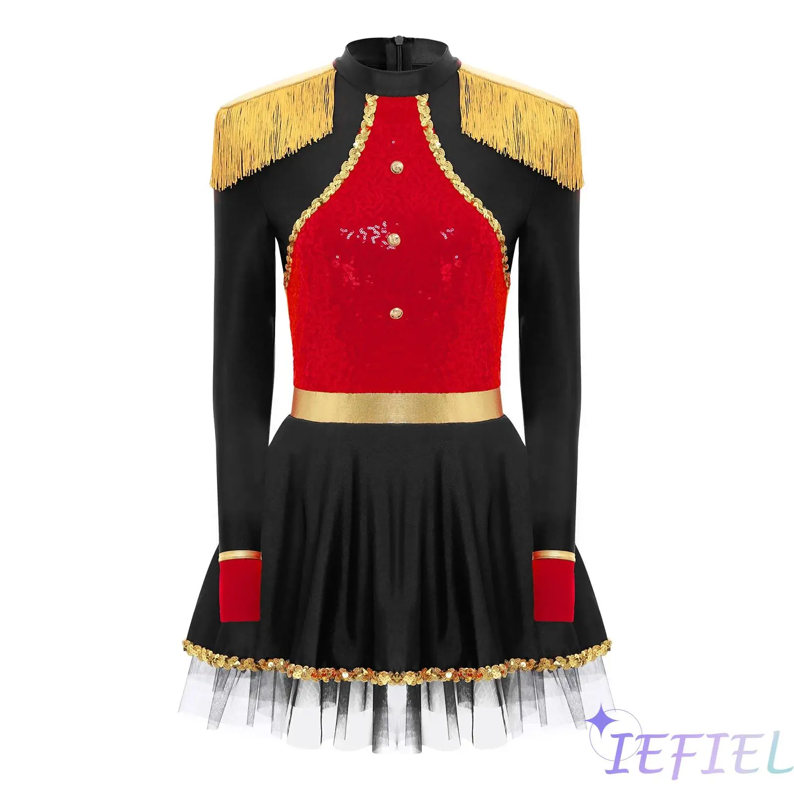 Women Elegant Circus Costume Dress with Long Sleeves And Shoulder Patches Perfect for Masquerade Ball Themed Performances
Women Elegant Circus Costume Dress with Long Sleeves And Shoulder Patches Perfect for Masquerade Ball Themed Performances