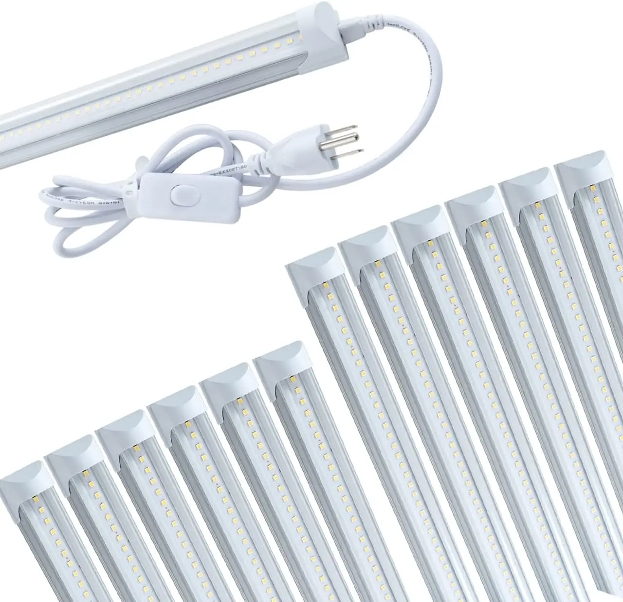 12 Pack 4FT T8 LED Shop Light, 24W 6500K Cool White Clear Cover High Output Linkable Garage Light with Plug Cable
12 Pack 4FT T8 LED Shop Light, 24W 6500K Cool White Clear Cover High Output Linkable Garage Light with Plug Cable