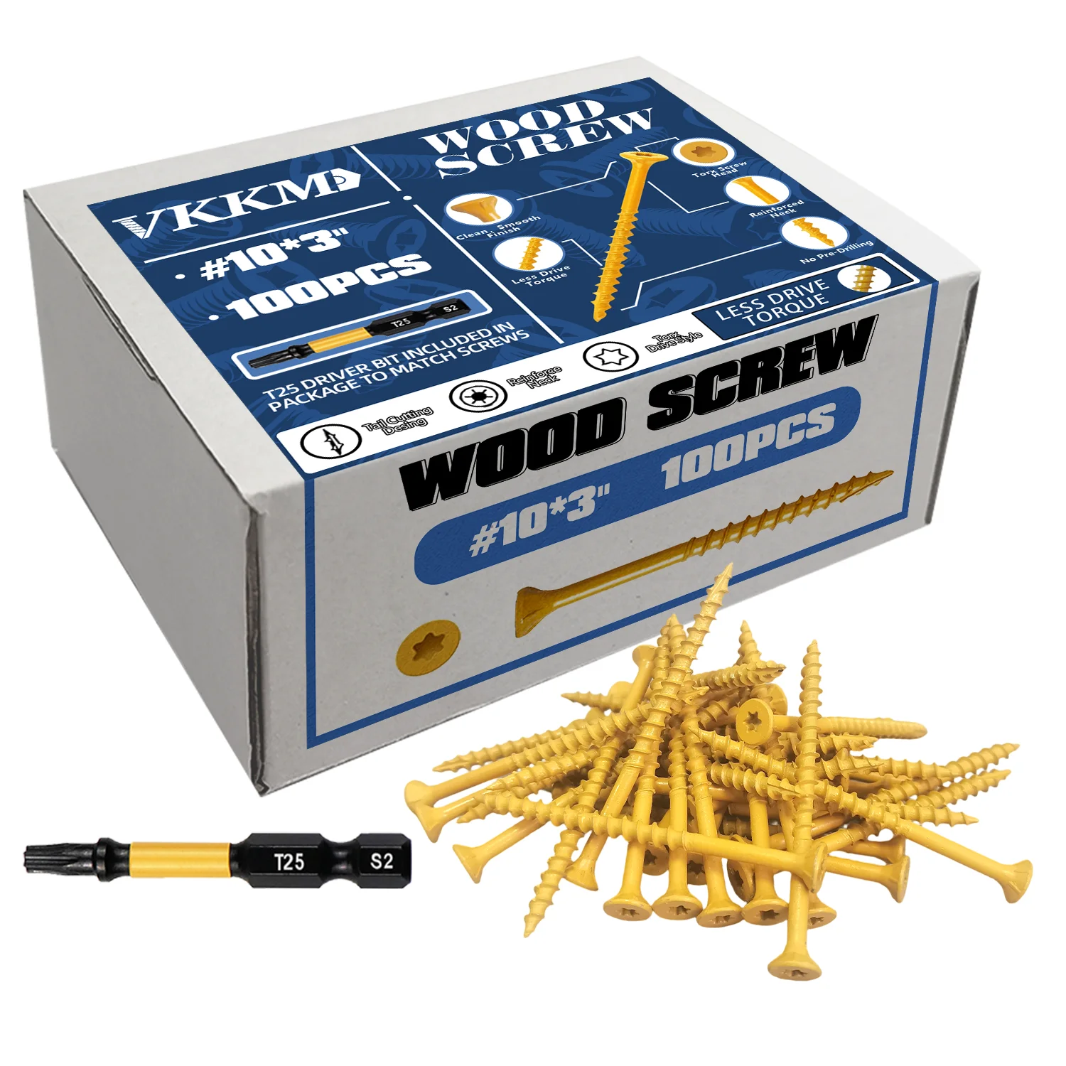 VKKM 100Pcs #10×3" Yellow Deck Wood Screws – T25 Torx Drive, Bit Included, Rust-Resistant for Outdoor Decking & Woodworking
VKKM 100Pcs #10×3" Yellow Deck Wood Screws – T25 Torx Drive, Bit Included, Rust-Resistant for Outdoor Decking & Woodworking