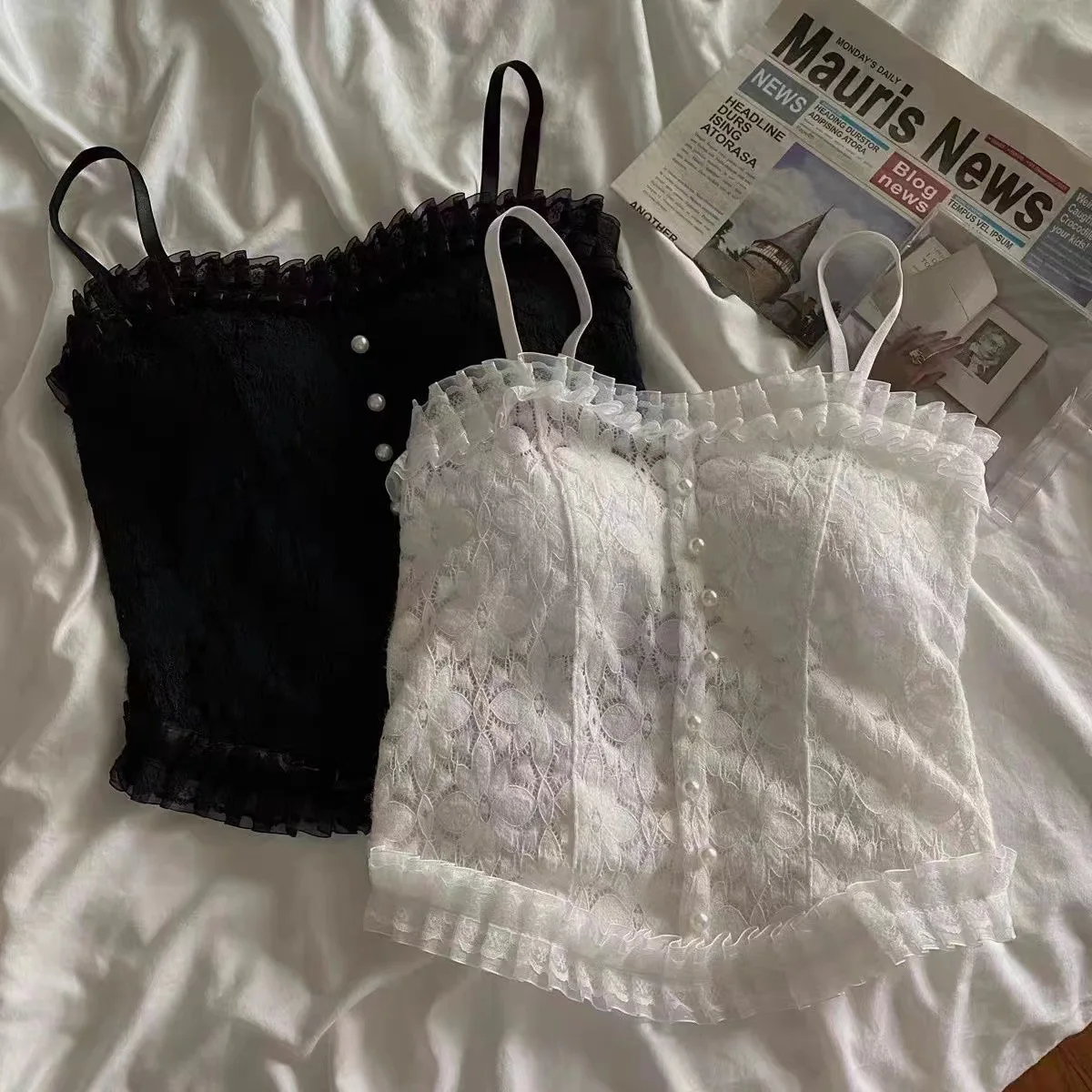 Girls Korean Version Of Summer New Lace Camisole Vest With Elastic And Pearl Embellishments On The Back For Older Children,
Girls Korean Version Of Summer New Lace Camisole Vest With Elastic And Pearl Embellishments On The Back For Older Children,