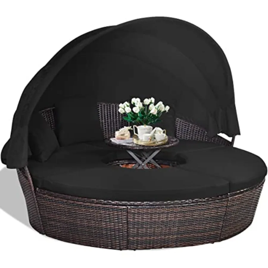 Patio Daybed with Canopy Outdoor Furniture Set Sofa Set Rattan Wicker Round Daybed with Soft Cushions Coffee Table for Patio Ba
Patio Daybed with Canopy Outdoor Furniture Set Sofa Set Rattan Wicker Round Daybed with Soft Cushions Coffee Table for Patio Ba