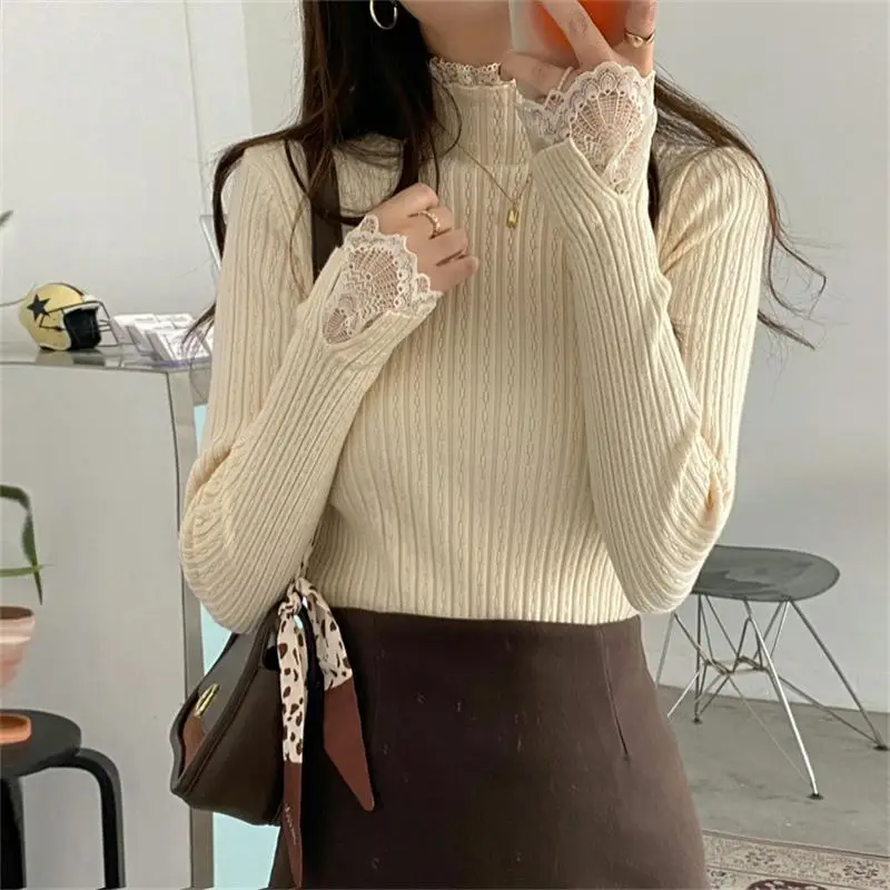Thickened Lace Trim Knitted Sweater Women's Overhead Style Base Layer Shirt Casual Style High Collar Long Sleeve Color
Thickened Lace Trim Knitted Sweater Women's Overhead Style Base Layer Shirt Casual Style High Collar Long Sleeve Color