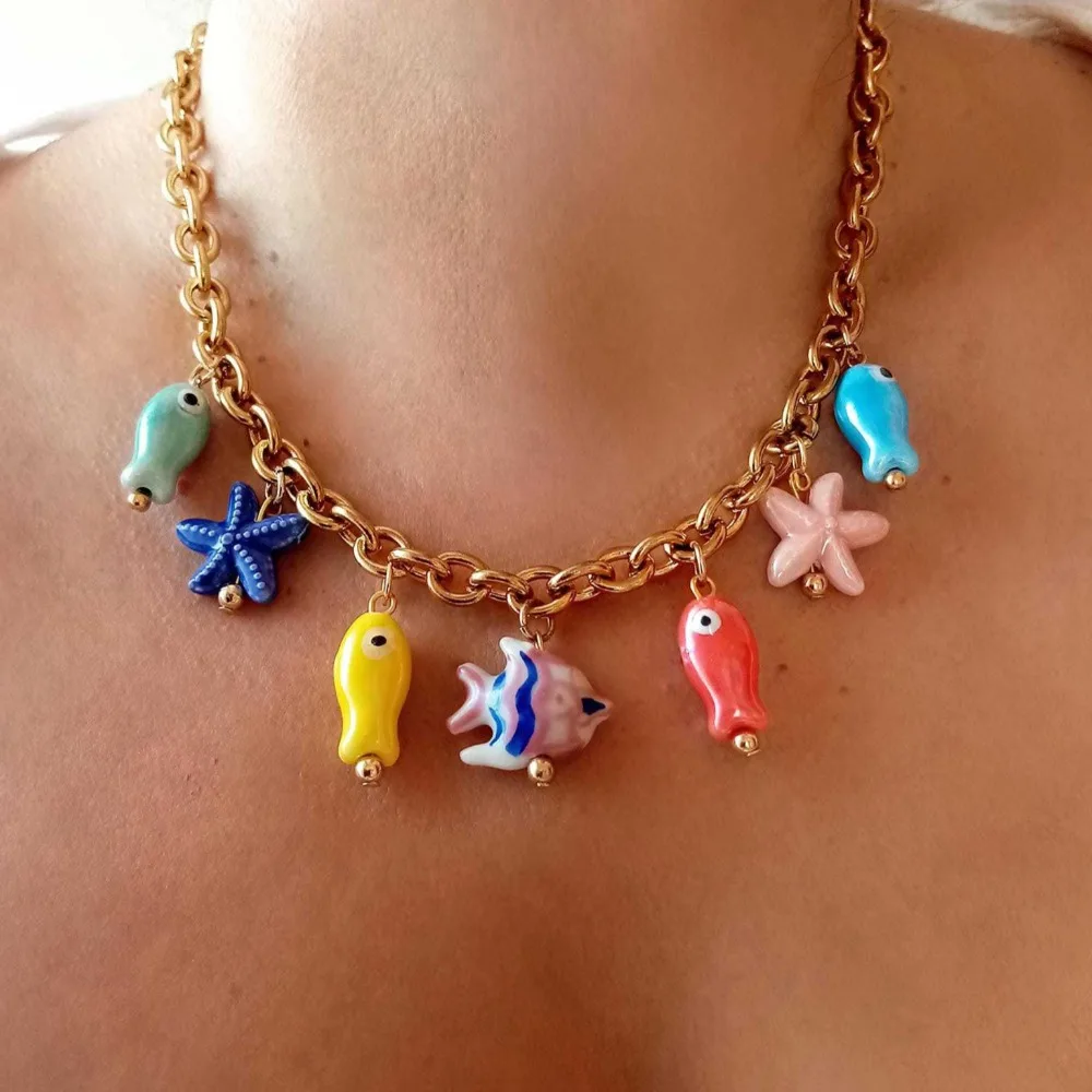 Creative Ocean Style DIY Mini Fish Necklace Jewelry Bohemia Fish Pendant Colorful Handmade Starfish Chain Choker Summer
Creative Ocean Style DIY Mini Fish Necklace Jewelry Bohemia Fish Pendant Colorful Handmade Starfish Chain Choker Summer