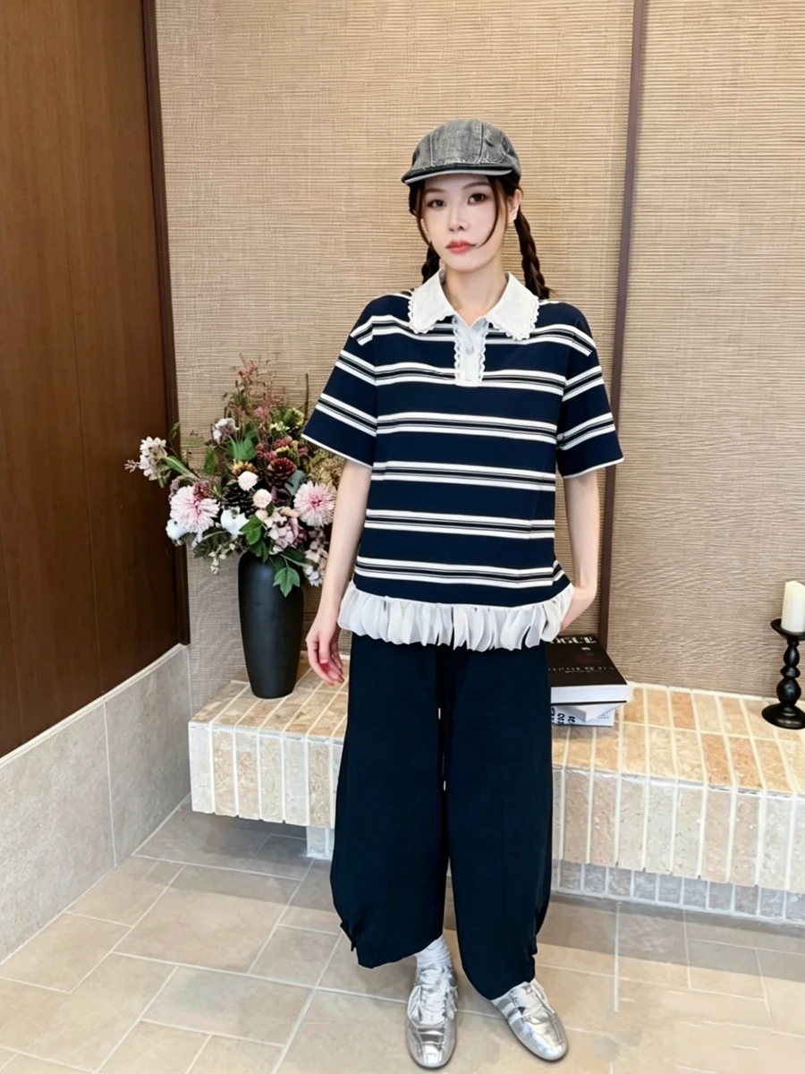plus Size Women's Casual Striped T-Shirt Fashionable Vintage Floral Trim Top Spring Summer Seasonal Wear for Ladies
plus Size Women's Casual Striped T-Shirt Fashionable Vintage Floral Trim Top Spring Summer Seasonal Wear for Ladies