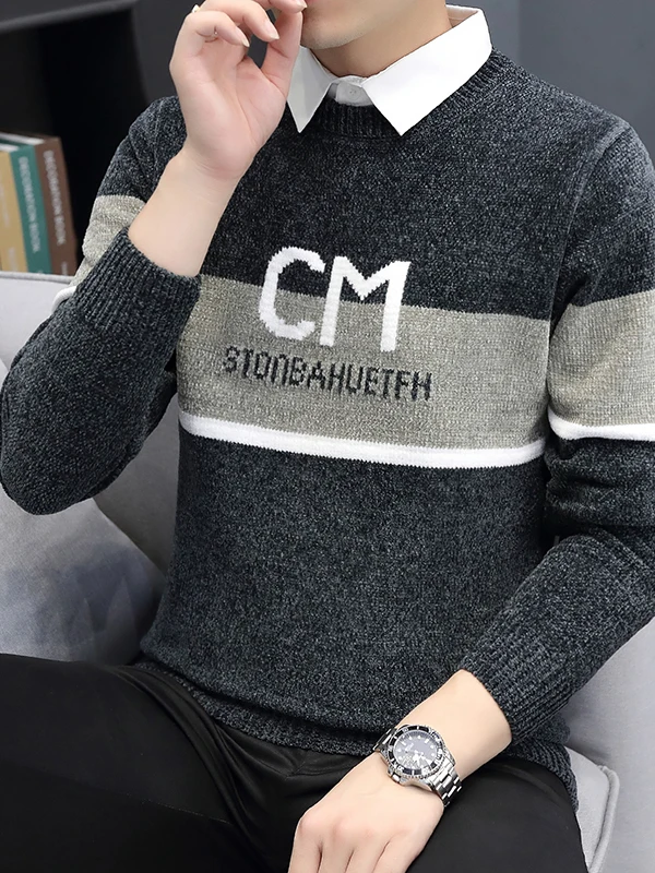 Men's Knitted Sweater with Patchwork Letter Embroidery Thi Warm irt Collar Base Layer Fake Two-Piece Winter Faionable
Men's Knitted Sweater with Patchwork Letter Embroidery Thi Warm irt Collar Base Layer Fake Two-Piece Winter Faionable