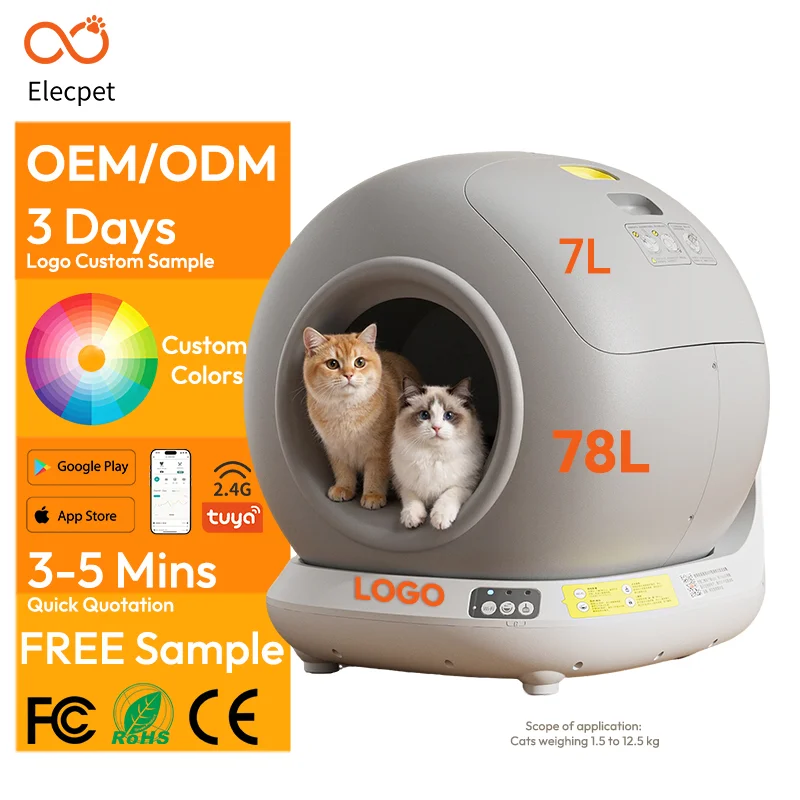Elecpet OEM Cat Box 78L Automatic Cat Toilet Self Cleaning Tuya APP Control Free Hands Quiet Small Size
Elecpet OEM Cat Box 78L Automatic Cat Toilet Self Cleaning Tuya APP Control Free Hands Quiet Small Size