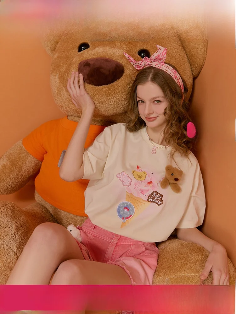 Noisy Teddy25 Summer New Cute Ice Cr Bear Faion Women's round Ne ort Sve T-irt Casual Loose Fit Cotton Blend
Noisy Teddy25 Summer New Cute Ice Cr Bear Faion Women's round Ne ort Sve T-irt Casual Loose Fit Cotton Blend