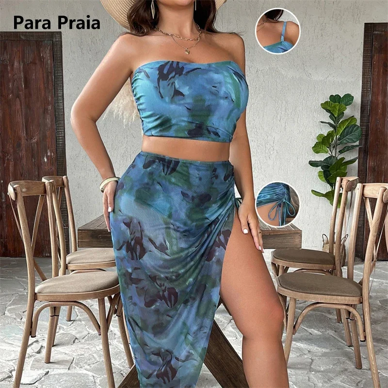 Para Praia XL-3XL сексуальный купальник-бандо из трех частей с принтом тай-дай и юбкой 2024, купальник с высокой талией, женский бикини, пляжная одежда
Para Praia XL-3XL сексуальный купальник-бандо из трех частей с принтом тай-дай и юбкой 2024, купальник с высокой талией, женский бикини, пляжная одежда