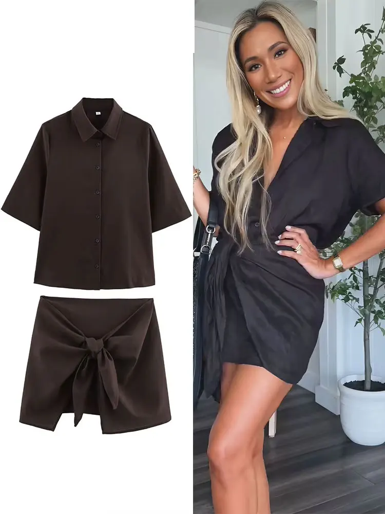 Casual Women's Shirt Suits Solid Lapel Short Sleeves Blouses Top+Commute With Bow Slim Woman Mini Skirt Lady Outfits Set
Casual Women's Shirt Suits Solid Lapel Short Sleeves Blouses Top+Commute With Bow Slim Woman Mini Skirt Lady Outfits Set