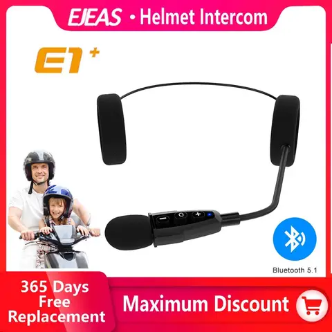 EJEAS E1+ Wireless Motorcycle Helmet Bluetooth Headset  Music  Headphone Speaker Optional Remote Controller E1Plus