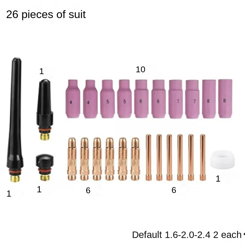 26pcs TIG Welding Torch Accessories Kit for WP17/18 Series with Collet Body & WT20 Tungsten Holder
26pcs TIG Welding Torch Accessories Kit for WP17/18 Series with Collet Body & WT20 Tungsten Holder
