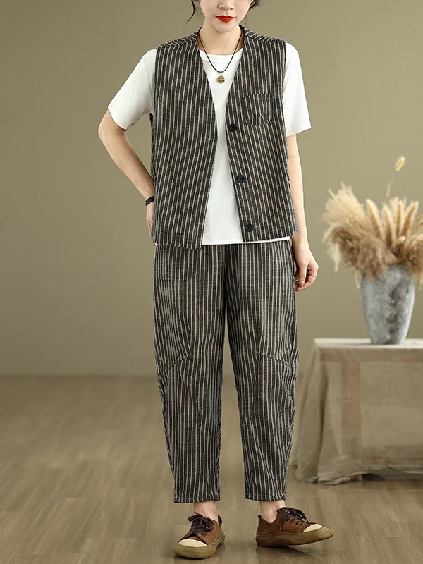 Повседневный комплект из хлопка и льна в полоску, свободный жилет с запахом, брюки Харлан, комплект из двух предметов, летний женский ансамбль Faion, V Ne Overhead
Повседневный комплект из хлопка и льна в полоску, свободный жилет с запахом, брюки Харлан, комплект из двух предметов, летний женский ансамбль Faion, V Ne Overhead