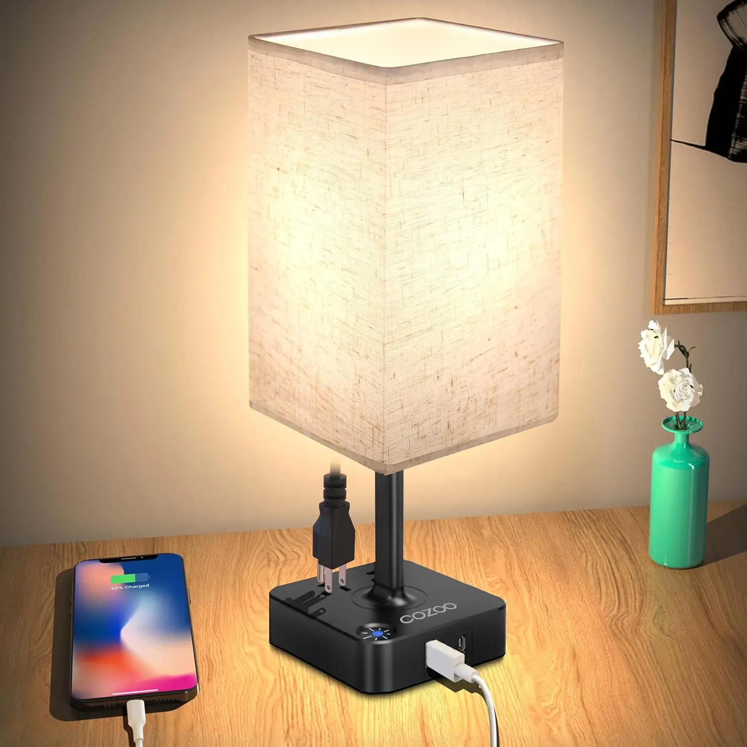 USB Bedside Dimmable Table Lamp with 2 USB Ports & 2 Outlets, Black Fabric Shade, LED for Bedroom/Living Room/Office
USB Bedside Dimmable Table Lamp with 2 USB Ports & 2 Outlets, Black Fabric Shade, LED for Bedroom/Living Room/Office