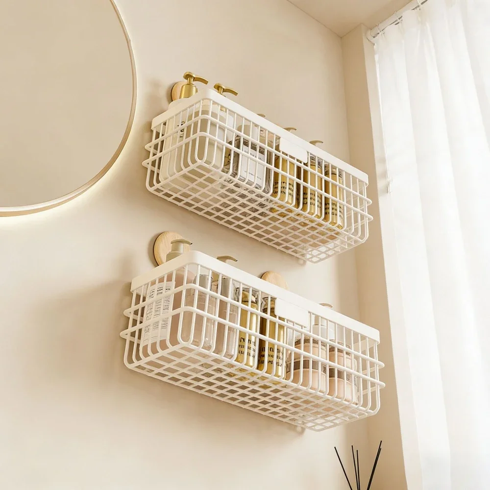 1PC Punch-Free Bathroom Wall Storage Rack Cream Style Carbon Steel Wire Basket for Shower Toiletries and Cosmetics Wall Shelf
1PC Punch-Free Bathroom Wall Storage Rack Cream Style Carbon Steel Wire Basket for Shower Toiletries and Cosmetics Wall Shelf