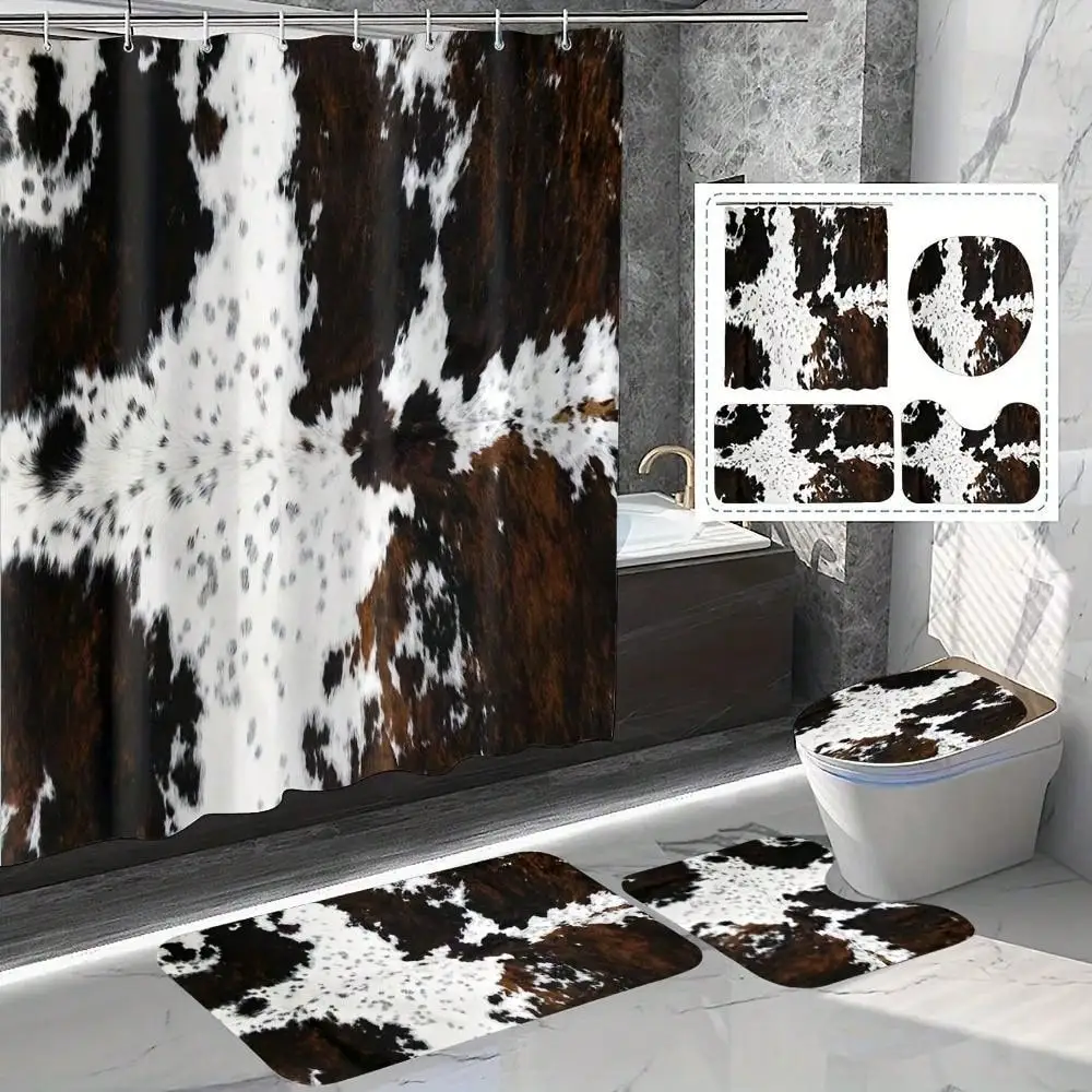 The Curtain Measures 70.87X70.2282 Inches-4pcs Cow Pattern Printed Shower Curtain With 12 Hooks, Polyester Curtain, Black Brown Fur Pattern Printed Decoration Bathroom Set, Bathroom, U-Shaped, Toilet Lid Pad, Bathroom Additions
The Curtain Measures 70.87X70.2282 Inches-4pcs Cow Pattern Printed Shower Curtain With 12 Hooks, Polyester Curtain, Black Brown Fur Pattern Printed Decoration Bathroom Set, Bathroom, U-Shaped, Toilet Lid Pad, Bathroom Additions