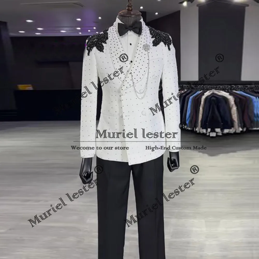 Роскошные мужские костюмы с бриллиантовыми бусинами на свадьбу для жениха, двубортный пиджак, брюки, комплект из 2 предметов, мужские вечерние смокинги, узкие 
Роскошные мужские костюмы с бриллиантовыми бусинами на свадьбу для жениха, двубортный пиджак, брюки, комплект из 2 предметов, мужские вечерние смокинги, узкие