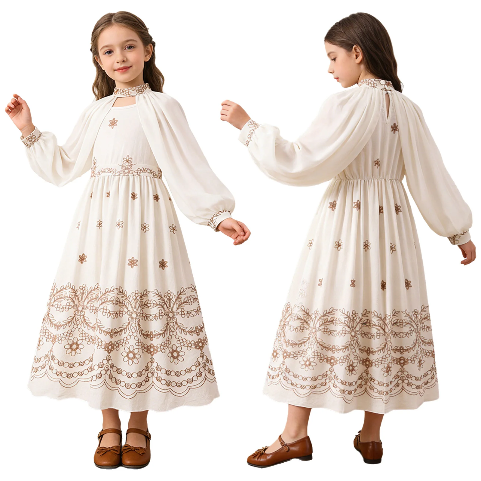 Kids Girls Floral Embroidery Halter Neck Dress Long Puff Sleeve Cape Cute Costume for Birthday Party Photo Shoot Daily Casual
Kids Girls Floral Embroidery Halter Neck Dress Long Puff Sleeve Cape Cute Costume for Birthday Party Photo Shoot Daily Casual