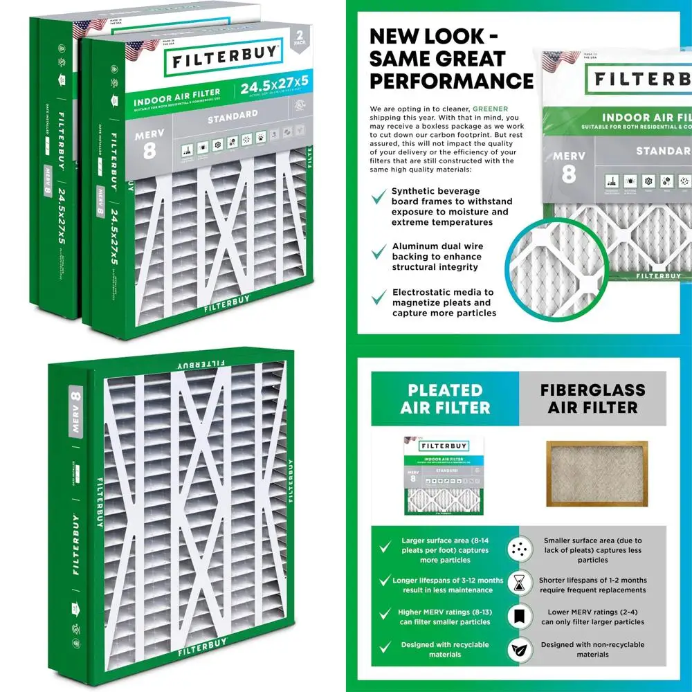 24.5x27x5 MERV 8 Air Filter, 2-Pack, Pleated for HVAC AC and Furnace, Actual Size 24x26x5
24.5x27x5 MERV 8 Air Filter, 2-Pack, Pleated for HVAC AC and Furnace, Actual Size 24x26x5