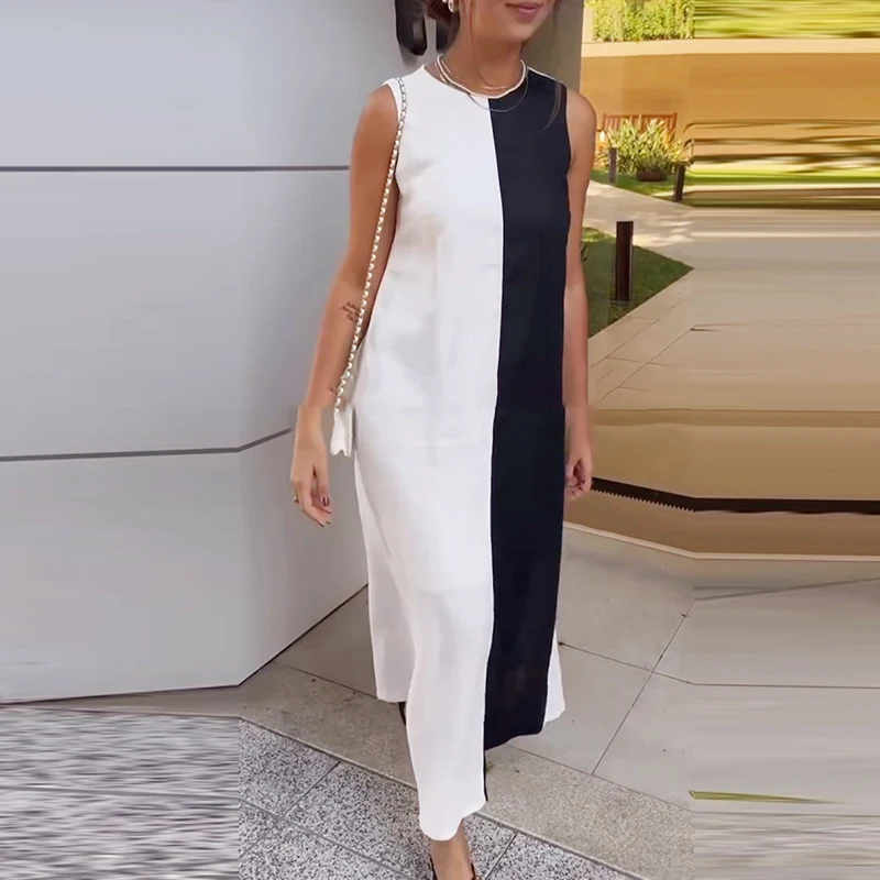 2025 Casual Street Commuting Dresses Retro Color Blocked O Neck Vest Pullover Dress Fashion Sleeveless Loose Women's Long Dress
2025 Casual Street Commuting Dresses Retro Color Blocked O Neck Vest Pullover Dress Fashion Sleeveless Loose Women's Long Dress