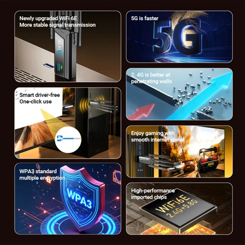 Новая беспроводная сетевая карта Wi-Fi 6E 3000 Мбит/с, двухдиапазонный USB 3.0 приемник, новинка в наличии
Новая беспроводная сетевая карта Wi-Fi 6E 3000 Мбит/с, двухдиапазонный USB 3.0 приемник, новинка в наличии