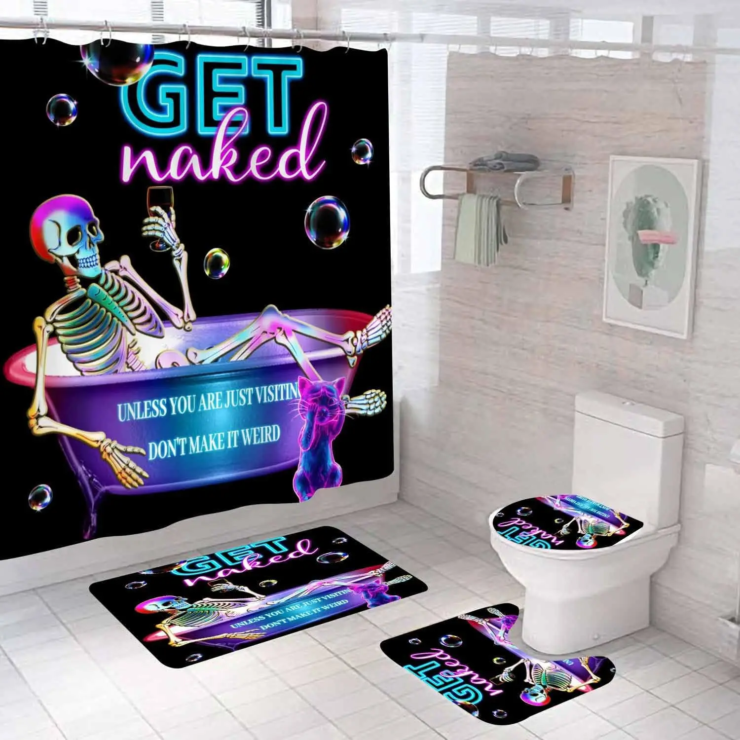 4 шт. неоновые забавные черепа наборы занавесок для душа с ковриками, водонепроницаемая тканевая черная занавеска для душа, уникальная готическая занавеска с котом на Хэллоуин
4 шт. неоновые забавные черепа наборы занавесок для душа с ковриками, водонепроницаемая тканевая черная занавеска для душа, уникальная готическая занавеска с котом на Хэллоуин