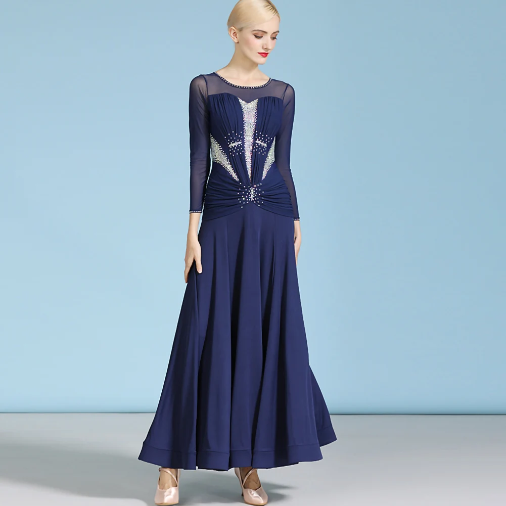 Rhinestones Ballroom Dance Dress Tournament Stitching Training Clothes Round Neck Standard Competition Dresses Navy Blue Waltz
Rhinestones Ballroom Dance Dress Tournament Stitching Training Clothes Round Neck Standard Competition Dresses Navy Blue Waltz