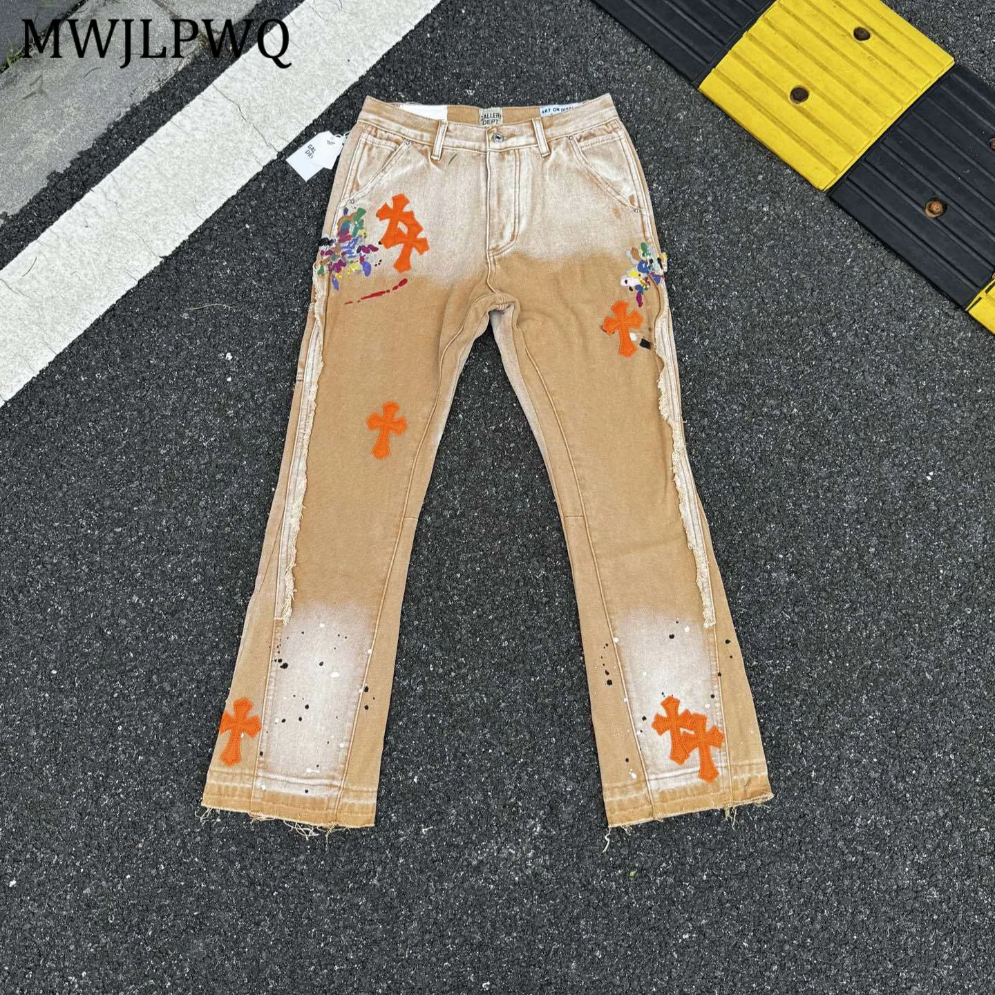 MWJLPWQ Patchwork Leather Ink Splash Denim Flared Pants Men's High Street Washed Distressed Niched Design Male Jeans Trend 11045
MWJLPWQ Patchwork Leather Ink Splash Denim Flared Pants Men's High Street Washed Distressed Niched Design Male Jeans Trend 11045