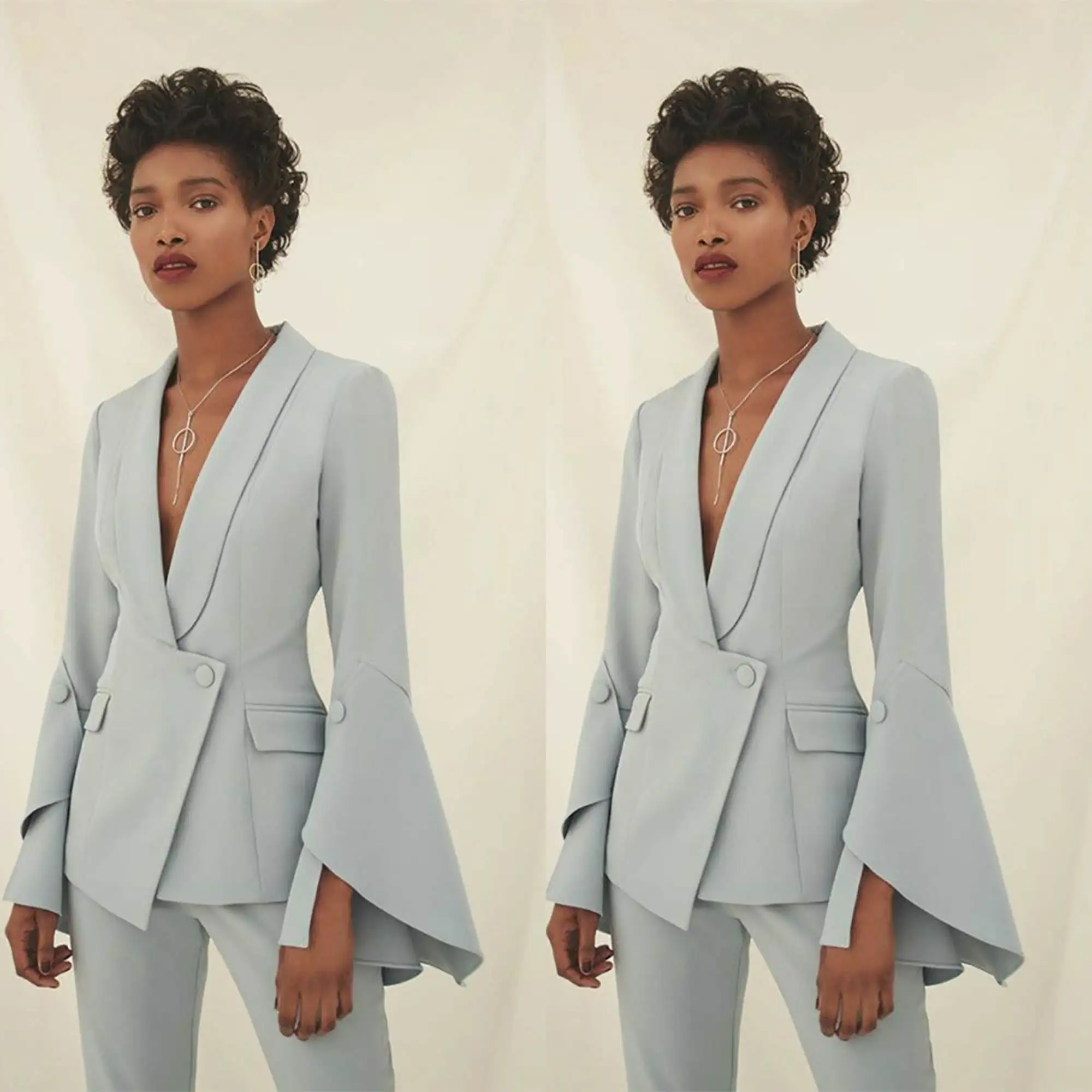 Unique Designer Women Pants Suits Flare Sleeve Prom Evening Guest Formal Wear Custom Made 2 Pieces Blazer Suits
Unique Designer Women Pants Suits Flare Sleeve Prom Evening Guest Formal Wear Custom Made 2 Pieces Blazer Suits