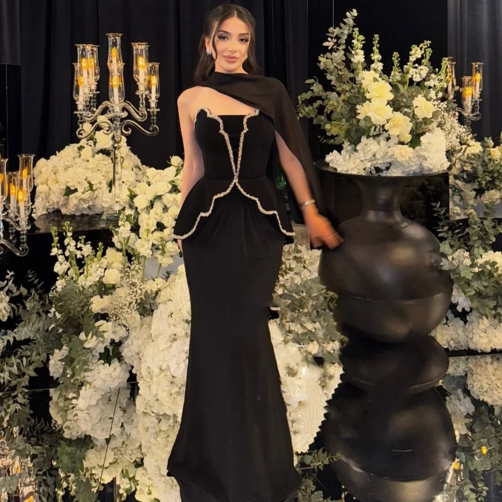 Customized Fashion Modern Style Black Jersey Rhinestone Shawl Mermaid Strapless Long Dresses Evening Dresses for Woman Formal
Customized Fashion Modern Style Black Jersey Rhinestone Shawl Mermaid Strapless Long Dresses Evening Dresses for Woman Formal