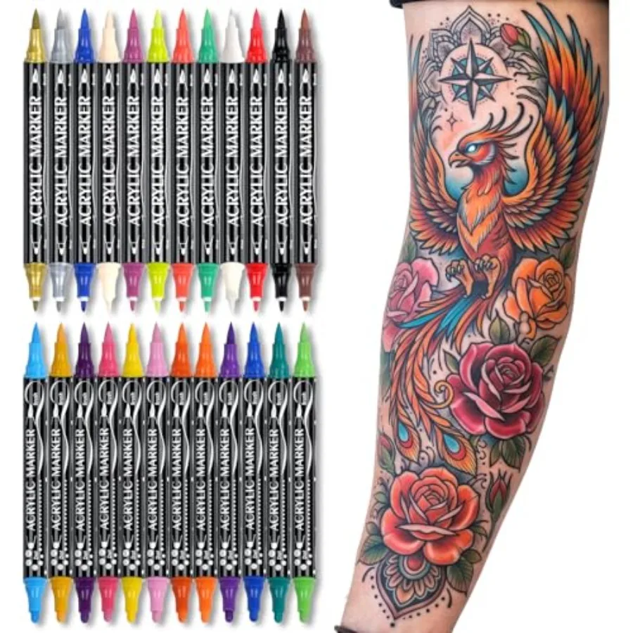 Temporary Tattoo Markers for Skin, 24-Count Colors Dual-End Acrylic Body Markers Pens, Skin-Safe Waterproof Tattoo Pen Kit, Qui
Temporary Tattoo Markers for Skin, 24-Count Colors Dual-End Acrylic Body Markers Pens, Skin-Safe Waterproof Tattoo Pen Kit, Qui