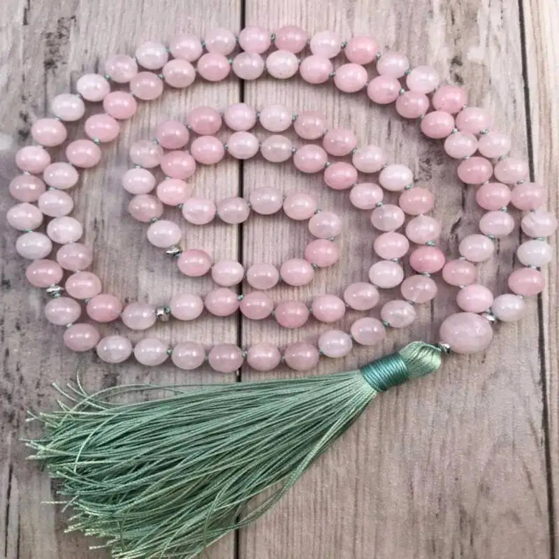 Natural Rose Quartz 108 Beads Mala Necklace with Sage Green Tassel Spiritual Meditation Jewelry
Natural Rose Quartz 108 Beads Mala Necklace with Sage Green Tassel Spiritual Meditation Jewelry