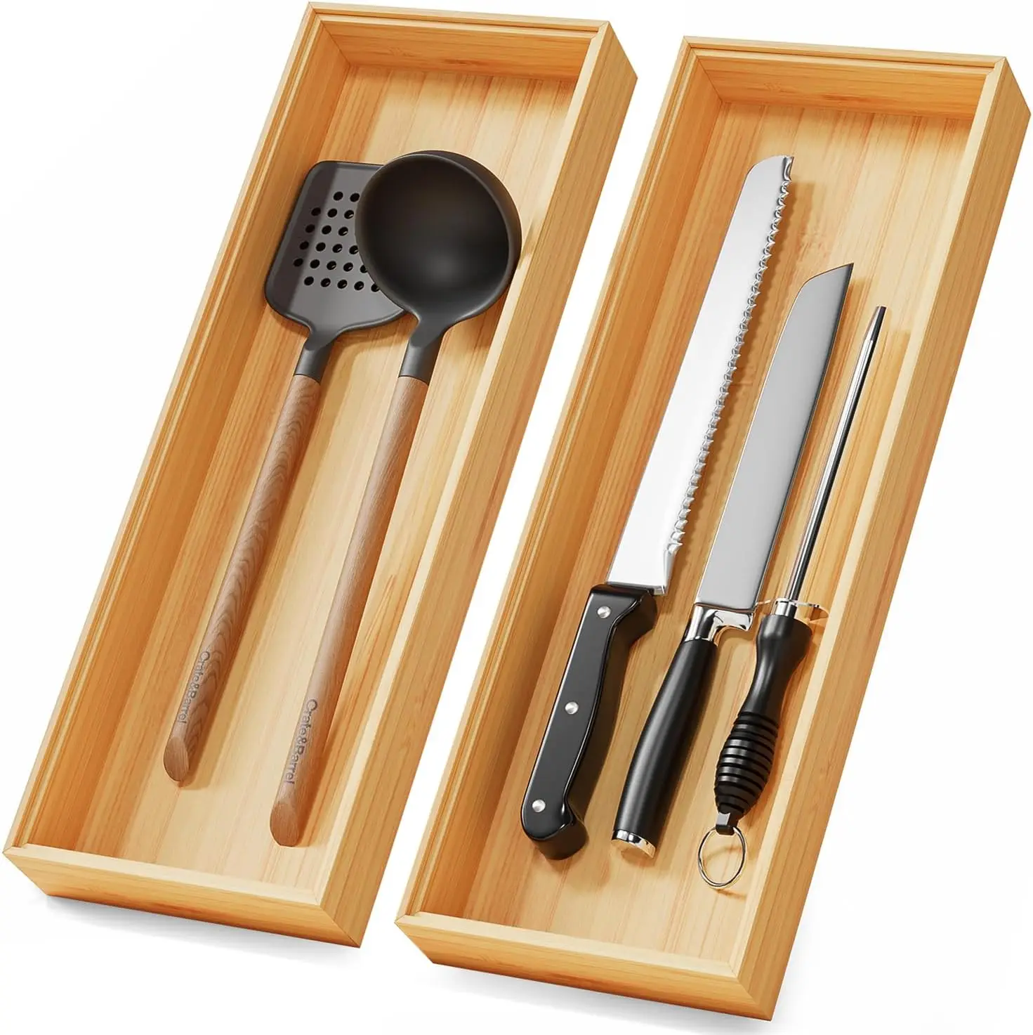 Bamboo Drawer Organizer Boxes 17x6 Stackable Utensil Tray for Kitchen Cutlery and Flatware Storage Set of 2
Bamboo Drawer Organizer Boxes 17x6 Stackable Utensil Tray for Kitchen Cutlery and Flatware Storage Set of 2