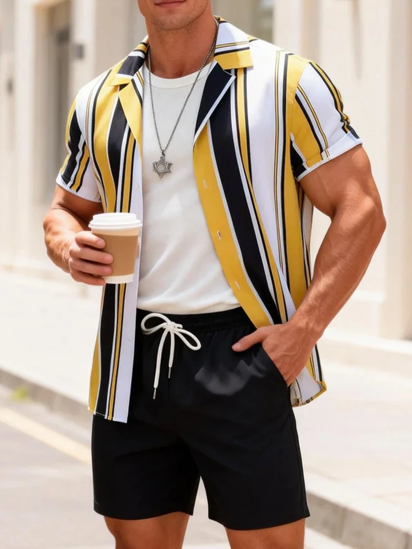 Men's Striped Cuban Collar Shirt & Solid Shorts Set Summer Vacation Casual 2 Piece Outfit
Men's Striped Cuban Collar Shirt & Solid Shorts Set Summer Vacation Casual 2 Piece Outfit