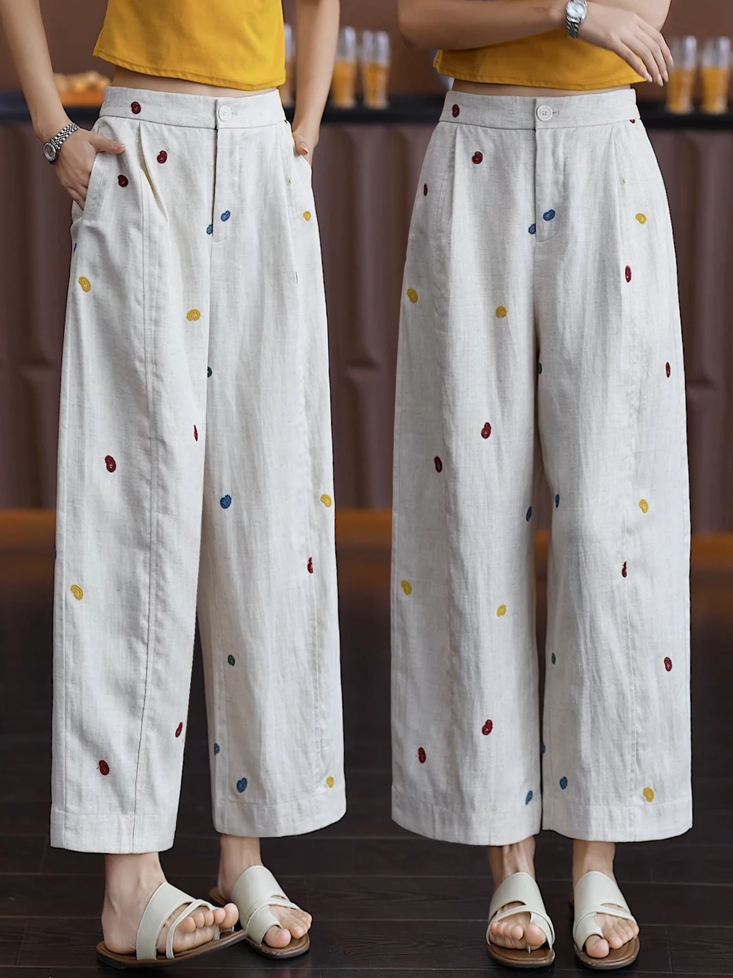 Summer Thin High Waist Loose Casual Wide Leg Pants Women's Polka Dot Linen Knife Pants Nine Points Loose Fit
Summer Thin High Waist Loose Casual Wide Leg Pants Women's Polka Dot Linen Knife Pants Nine Points Loose Fit