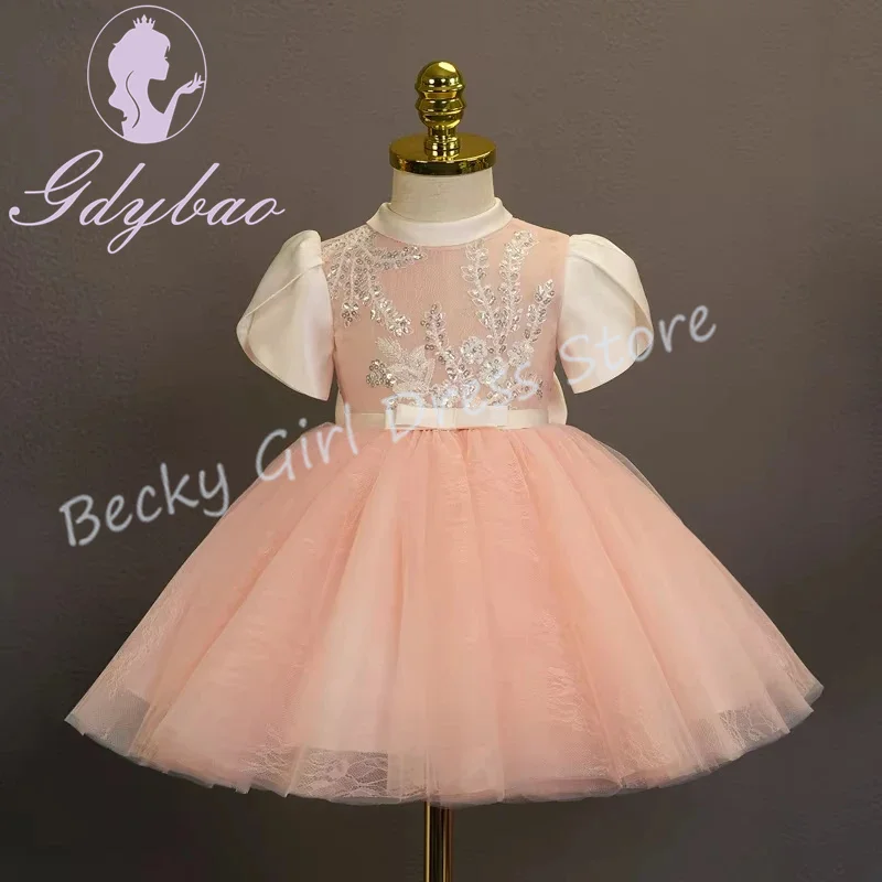 Customized Lace Tulle Flower Girl Dresses For Wedding Appliques Sequins Fluffy With Bow Kids Birthday Party First Communion Gown
Customized Lace Tulle Flower Girl Dresses For Wedding Appliques Sequins Fluffy With Bow Kids Birthday Party First Communion Gown