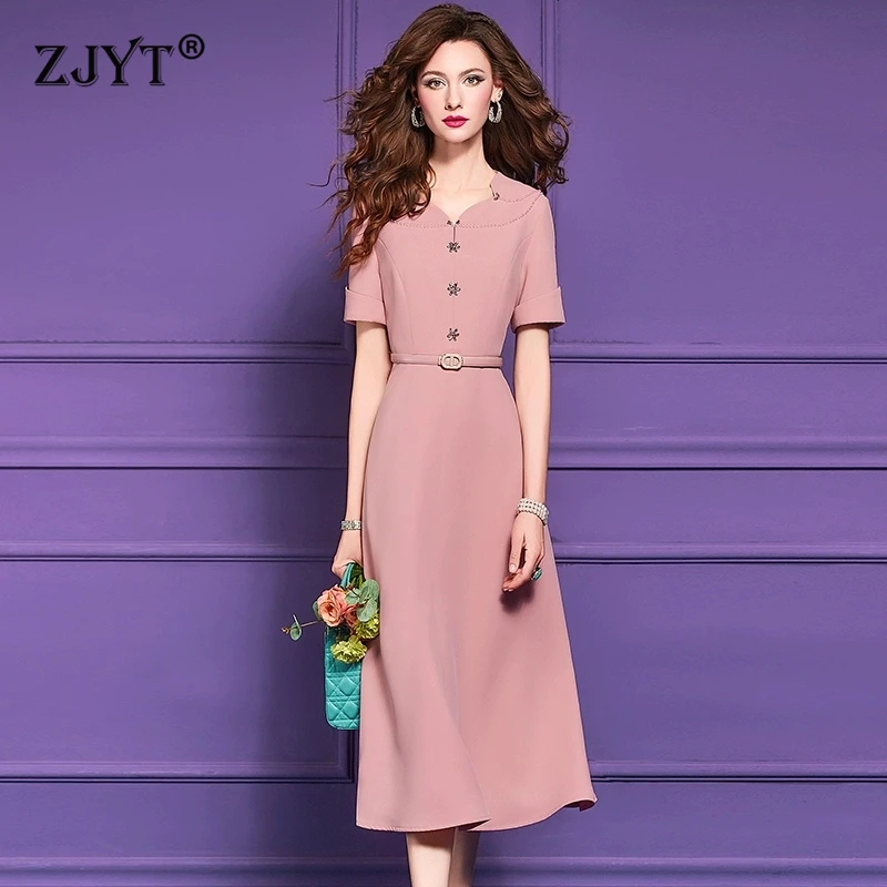 ZJYT Elegant Women Party Beading Pink Dress Summer 2025 New Fashion Short Sleeve Midi Dresses Plus Size Female Clothing Vestidos
ZJYT Elegant Women Party Beading Pink Dress Summer 2025 New Fashion Short Sleeve Midi Dresses Plus Size Female Clothing Vestidos