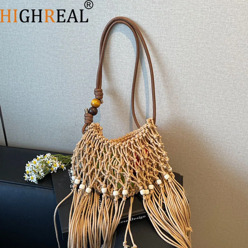 Long Tassel Mesh Women Shoulder Bag Hollow Fishing Net Knitting Crossbody Bags Handmade Crochet Hobo Tote Beaded Beach Bag New
Long Tassel Mesh Women Shoulder Bag Hollow Fishing Net Knitting Crossbody Bags Handmade Crochet Hobo Tote Beaded Beach Bag New