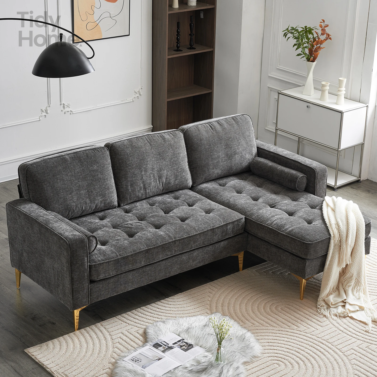 218*141*87cm 3-Seater With Footstool Chenille Rhombus Electroplated Golden Tripod Legs Indoor Modular Sofa Drak Gray sofa futon
218*141*87cm 3-Seater With Footstool Chenille Rhombus Electroplated Golden Tripod Legs Indoor Modular Sofa Drak Gray sofa futon