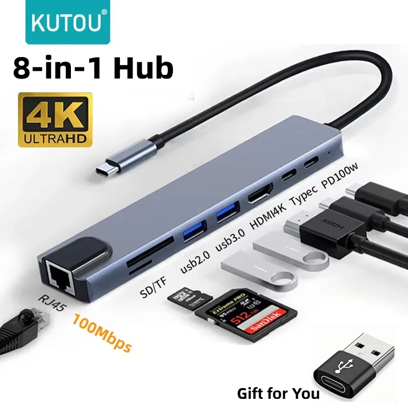 KUTOU USB C 8 In 1 Hub Type C Splitter 100W Quick Charge Docking Station Laptop Adapter for Macbook Air M1 iPad Pro RJ45 HDMI
KUTOU USB C 8 In 1 Hub Type C Splitter 100W Quick Charge Docking Station Laptop Adapter for Macbook Air M1 iPad Pro RJ45 HDMI