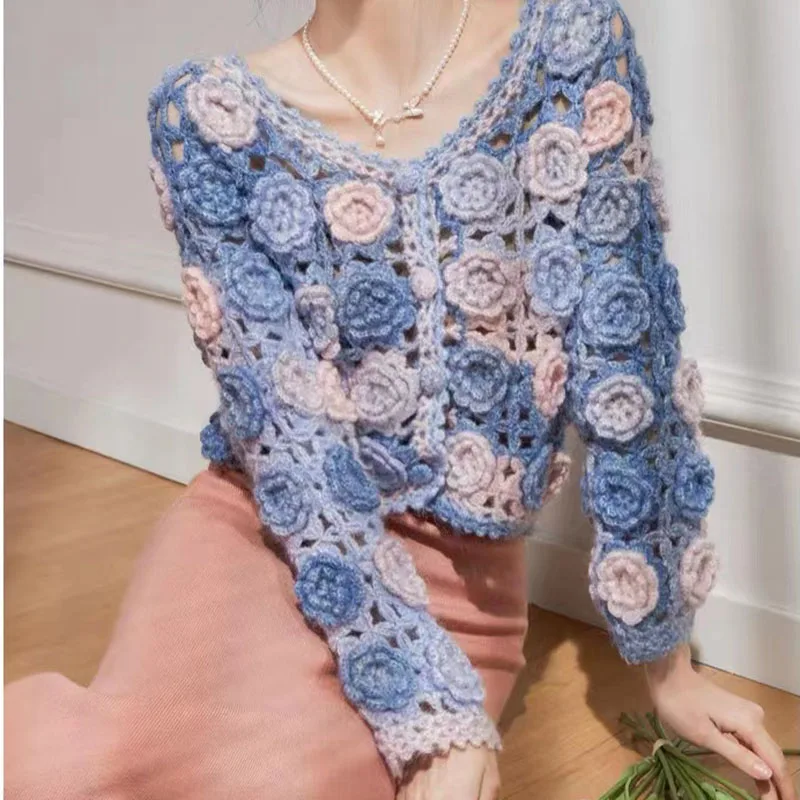 High Quality Hand Crochet Cardigan Sweater Sweet Rainbow Gradient Floral Hollow Out Cardigan Designer Sweater Jacket Women Tops
High Quality Hand Crochet Cardigan Sweater Sweet Rainbow Gradient Floral Hollow Out Cardigan Designer Sweater Jacket Women Tops
