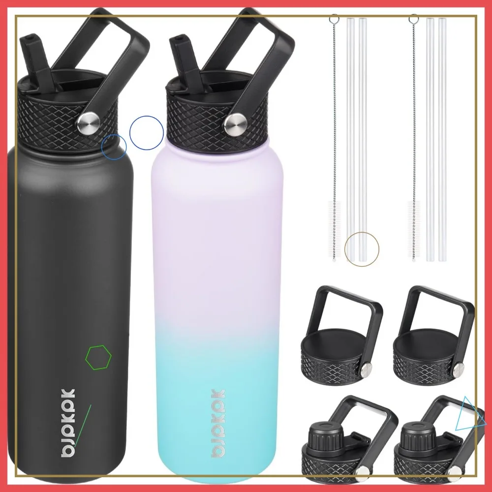 2 Pack Insulated Water Bottles with 6 Lids, 40oz Stainless Steel Vacuum Flask for Travel Sports
2 Pack Insulated Water Bottles with 6 Lids, 40oz Stainless Steel Vacuum Flask for Travel Sports